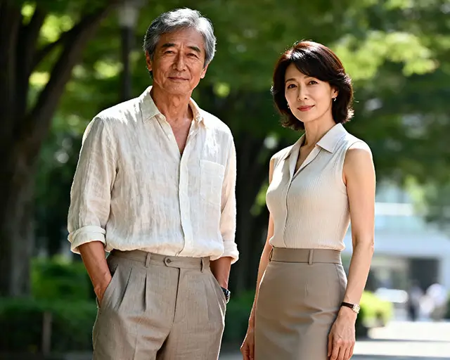 Slim healthy Japanese couple in Japan