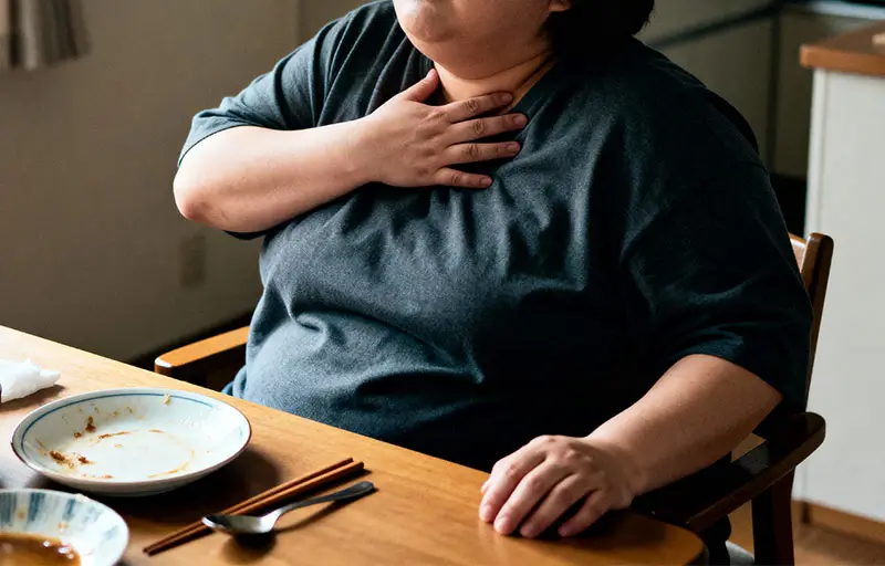 Aiko in distress at dinner table