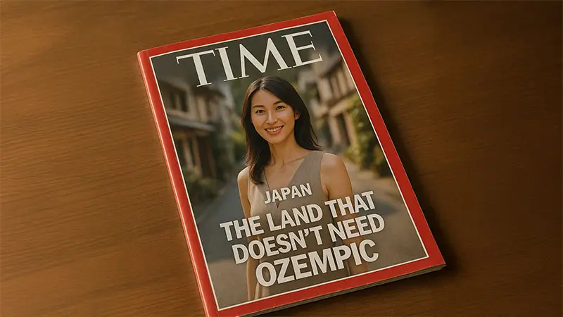 Magazine headline: The Land That Doesn't Need Ozempic - Japan's Natural Secret to Staying Slim