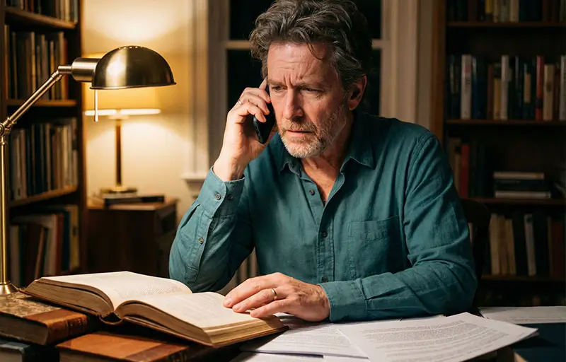 Man researching and calling suppliers