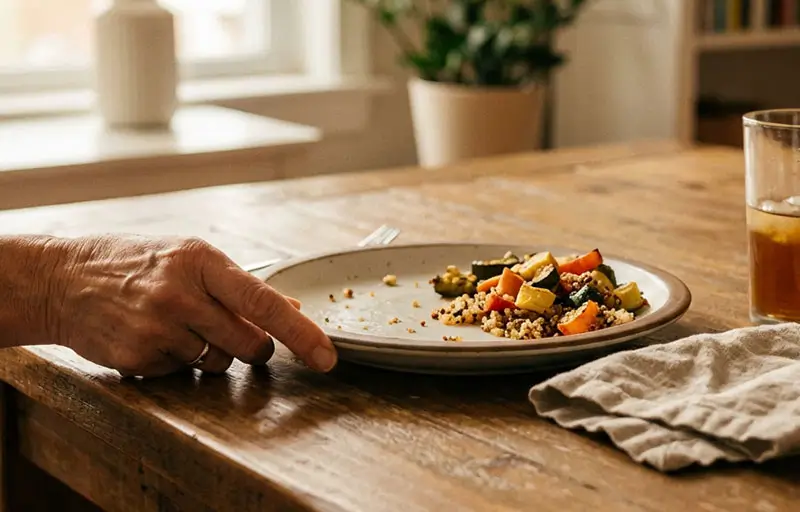 Pushing plate away after dinner