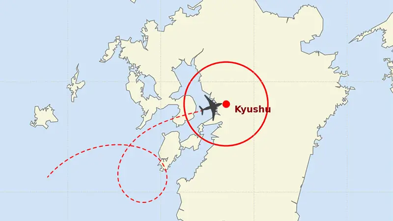 Flying to Kyushu, Japan